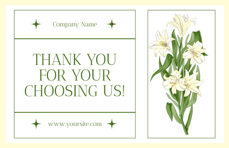 Designvorlage Dankessatz mit Blumenstrauß aus weißen Lilien für Thank You Card 5.5x8.5in