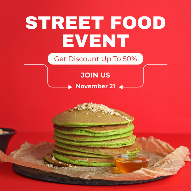 Street Food Event Announcement with Pancakes Instagram Tasarım Şablonu