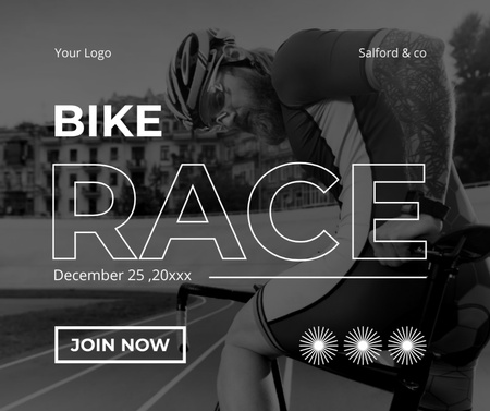 Siyah ve Beyaz Bisiklet Yarışı Davetiyesi Facebook Tasarım Şablonu