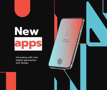 Ontwerpsjabloon van Facebook van New Apps Ad with Modern Smartphone