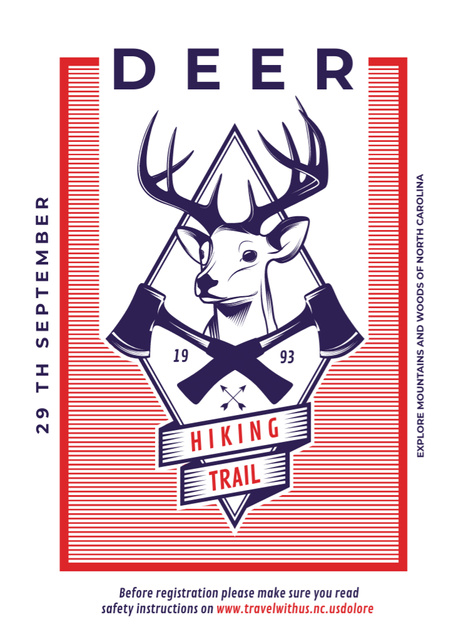 Designvorlage Hiking Trail Ad  with Deer Icon in Red für Flayer