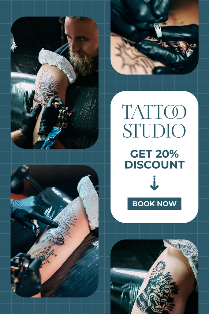 Designvorlage Professional Master Tattoo Studio With Discount für Pinterest