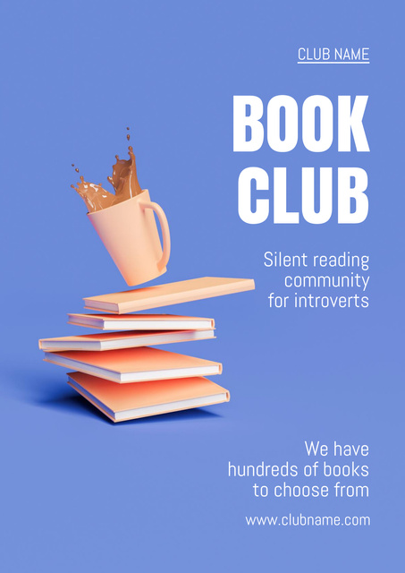 Designvorlage Silent Book Club for Introverts on Blue für Poster