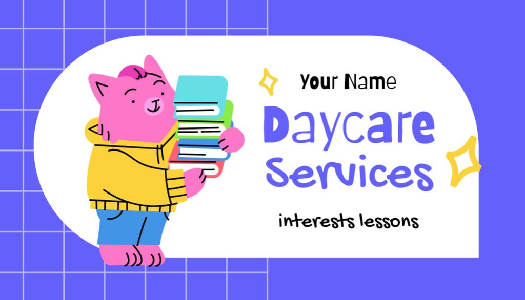 Daycare Service Offer on Purple Business Card US Tasarım Şablonu