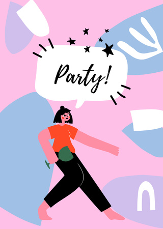 Modèle de visuel Party Announcement With Dancing And Wine Glass - Postcard A6 Vertical