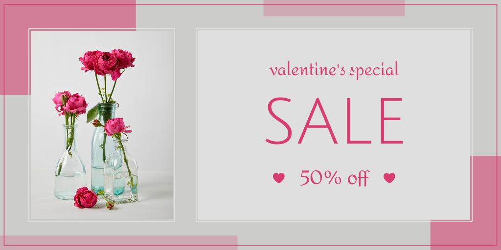 Valentine's Day Sale Offer with Roses Twitter Design Template