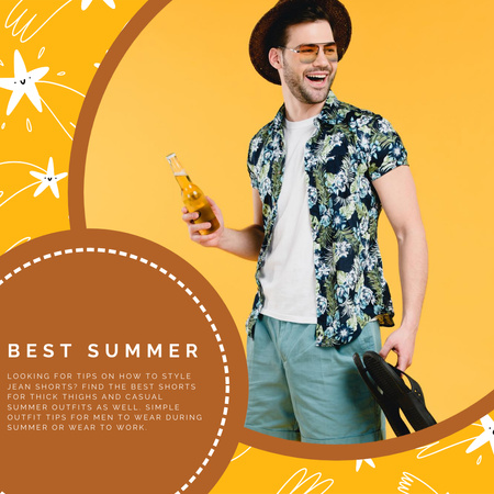 Plantilla de diseño de Man Enjoys Summer with Beer Instagram 