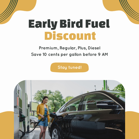 Early Bird kedvezmény minőségi üzemanyagra Instagram tervezősablon