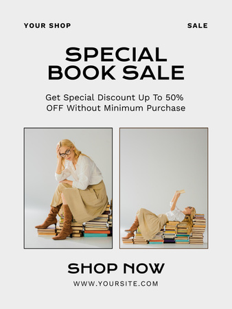 Books Special Sale Announcement with Аttractive Blonde Poster US Design Template