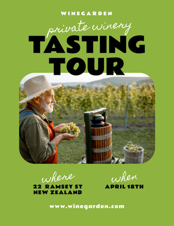 Wine Tasting Tour Announcement with Farmer Poster 8.5x11in Design Template