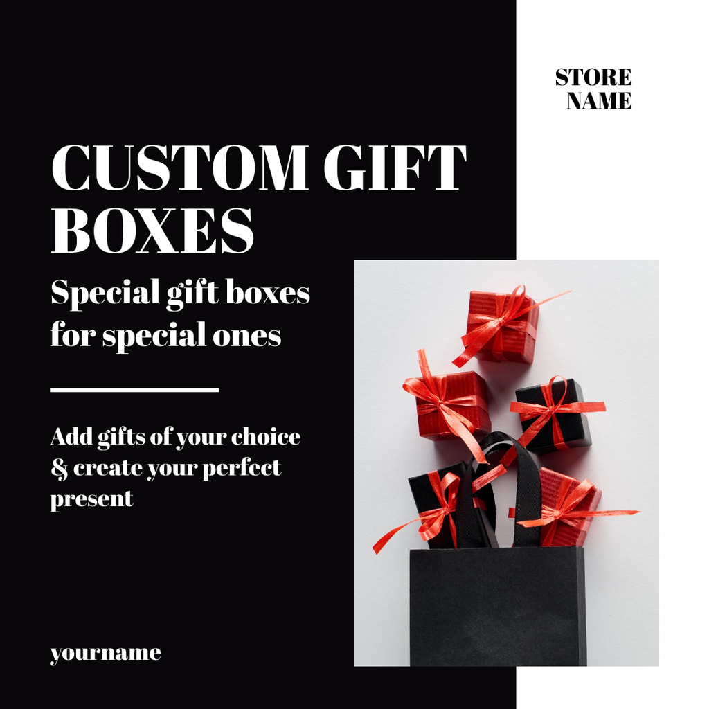 Custom Gift Boxes Black Stylish Instagram – шаблон для дизайна
