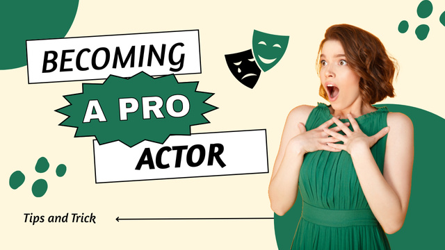 Ontwerpsjabloon van Youtube Thumbnail van Professional Courses for Actors with Surprised Woman