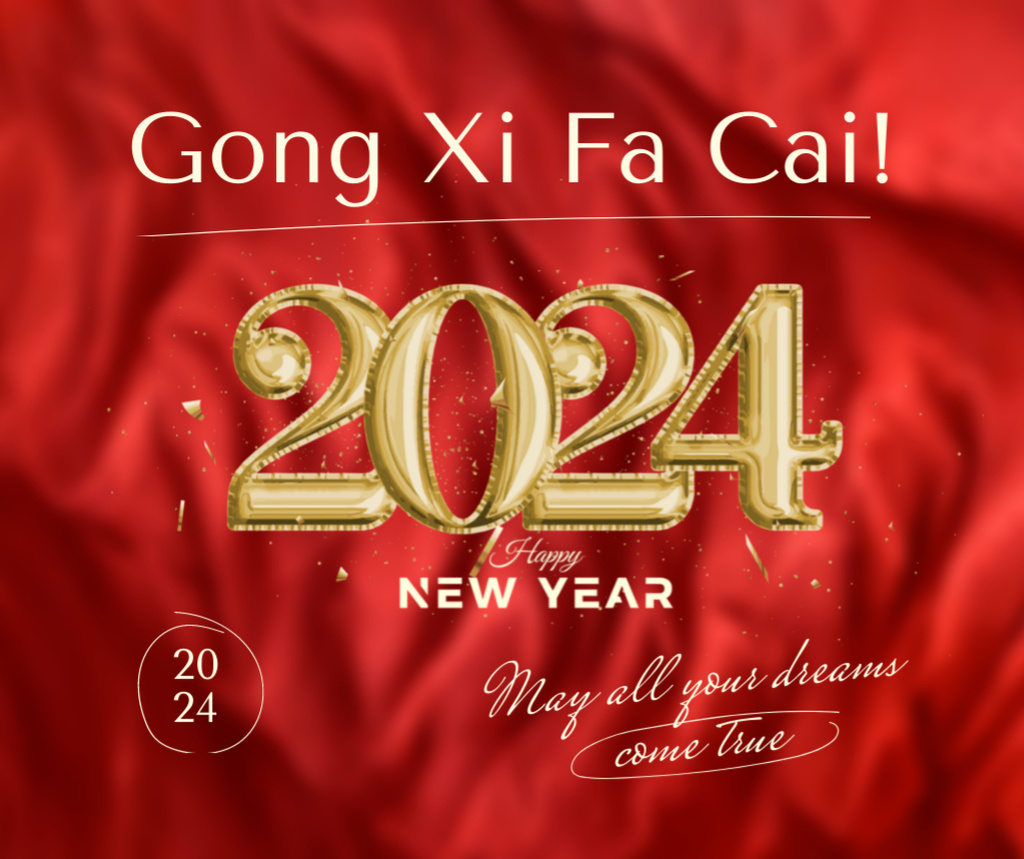 Designvorlage Chinese New Year Bright Holiday Greeting in Red für Facebook