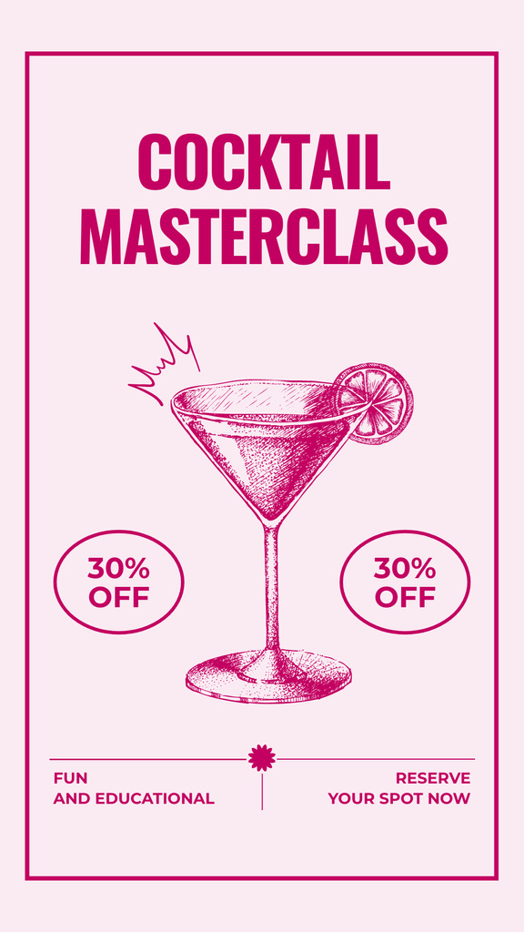 Announcement of Master Class with Pink Cocktail Sketch Instagram Story Design Template