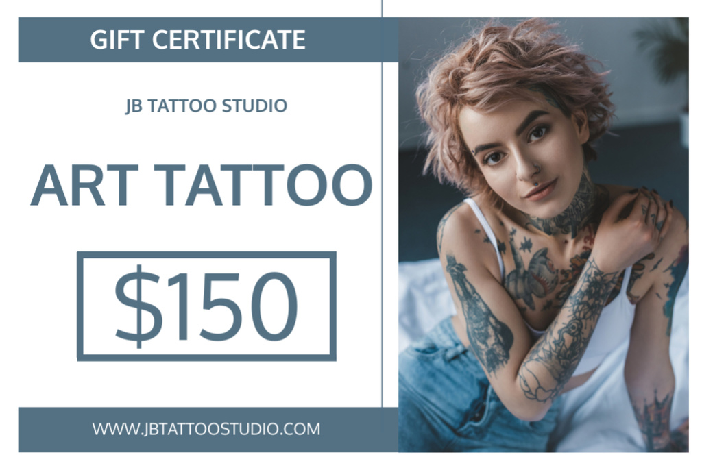 Ontwerpsjabloon van Gift Certificate van Art Tattoo In Professional Studio Offer