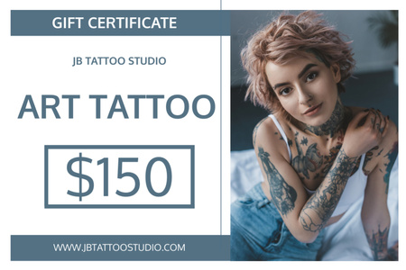 Art Tattoo In Professional Studio Offer Gift Certificate Design Template
