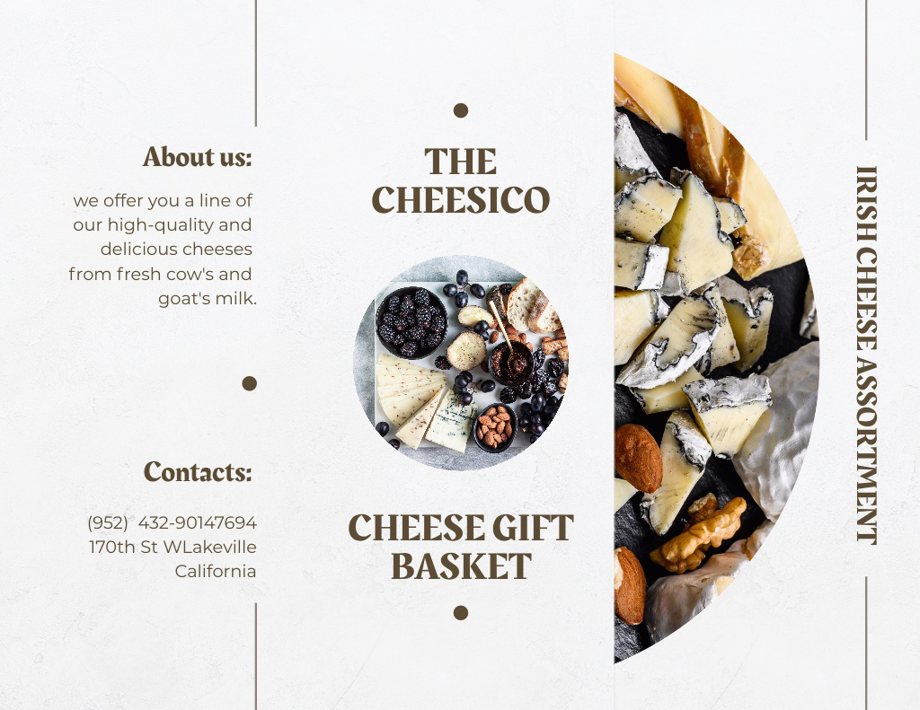Plantilla de diseño de Contacts of Company for Sale of Gift Cheese Baskets Brochure 8.5x11in Z-fold 