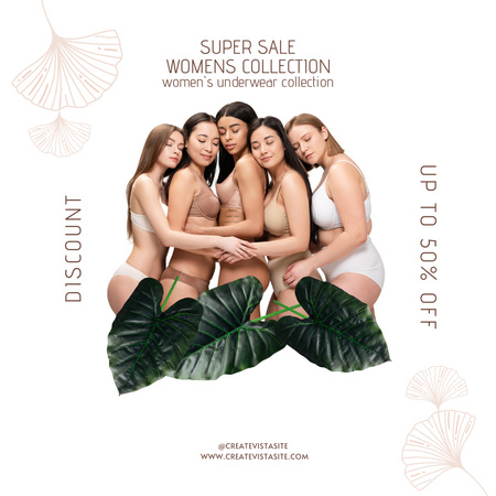 Plantilla de diseño de Group of Women with Different Body Types in Underwear Instagram AD 