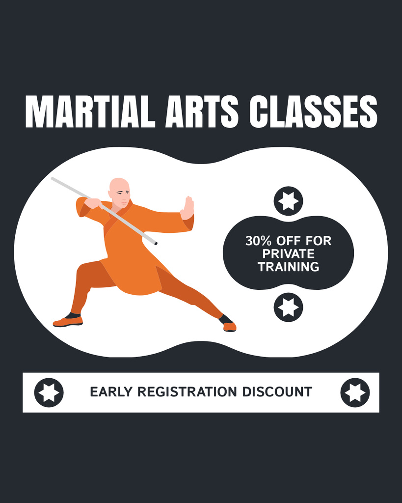 Ontwerpsjabloon van Instagram Post Vertical van Offer of Discount on Martial Arts Classes with Fighter holding Blade