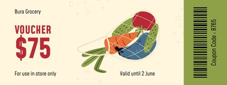 Designvorlage Lebensmittelgeschäft Anzeige mit Gemüse in String Bag für Coupon