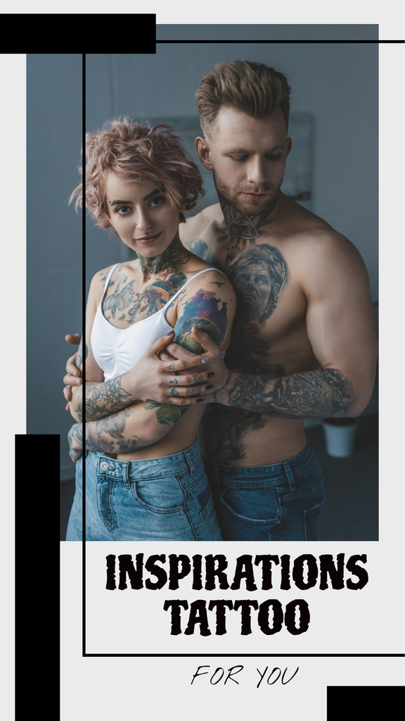 Tattoo Studio Ad with Young Couple Instagram Story Modelo de Design