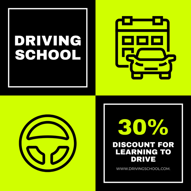 Qualified Driving School Trainings With Discount Offer Instagram AD Modelo de Design