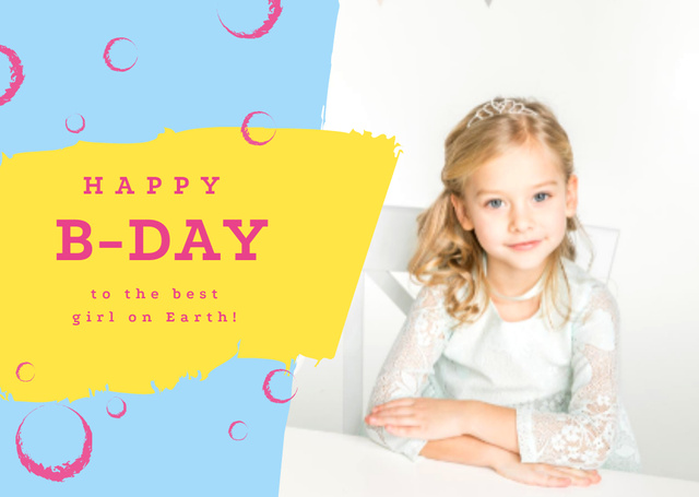 Little girl celebrating birthday Card Design Template