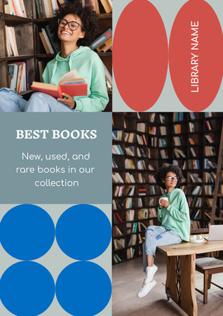 Ad of Best Books with Woman Reading Poster Design Template