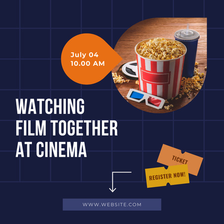Designvorlage Movie Night Einladung mit Körben Popcorn für Instagram