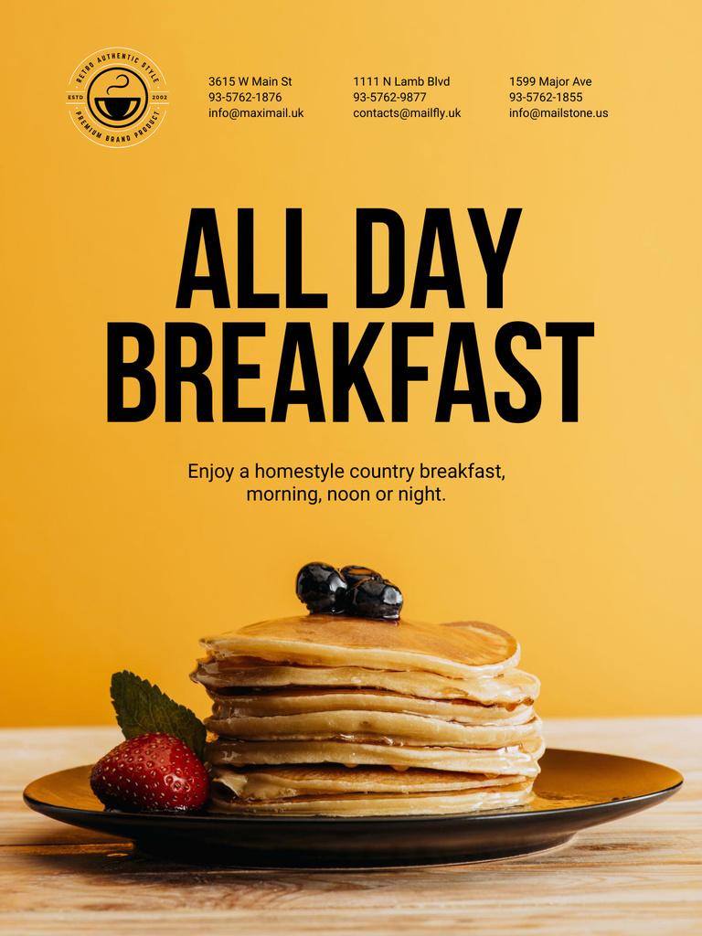 Breakfast Offer with Pancakes in Orange Poster US Design Template