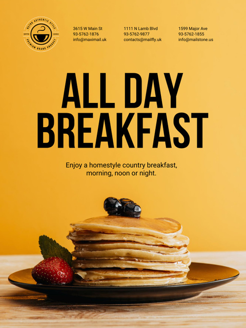 Plantilla de diseño de Breakfast Offer with Pancakes in Orange Poster US 