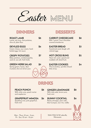 Easter Meals Offer with Cute Bunny and Chick Menu Design Template