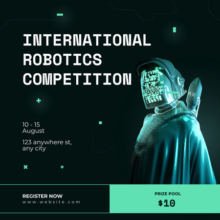 Ontwerpsjabloon van Instagram van Aankondiging internationale roboticawedstrijd