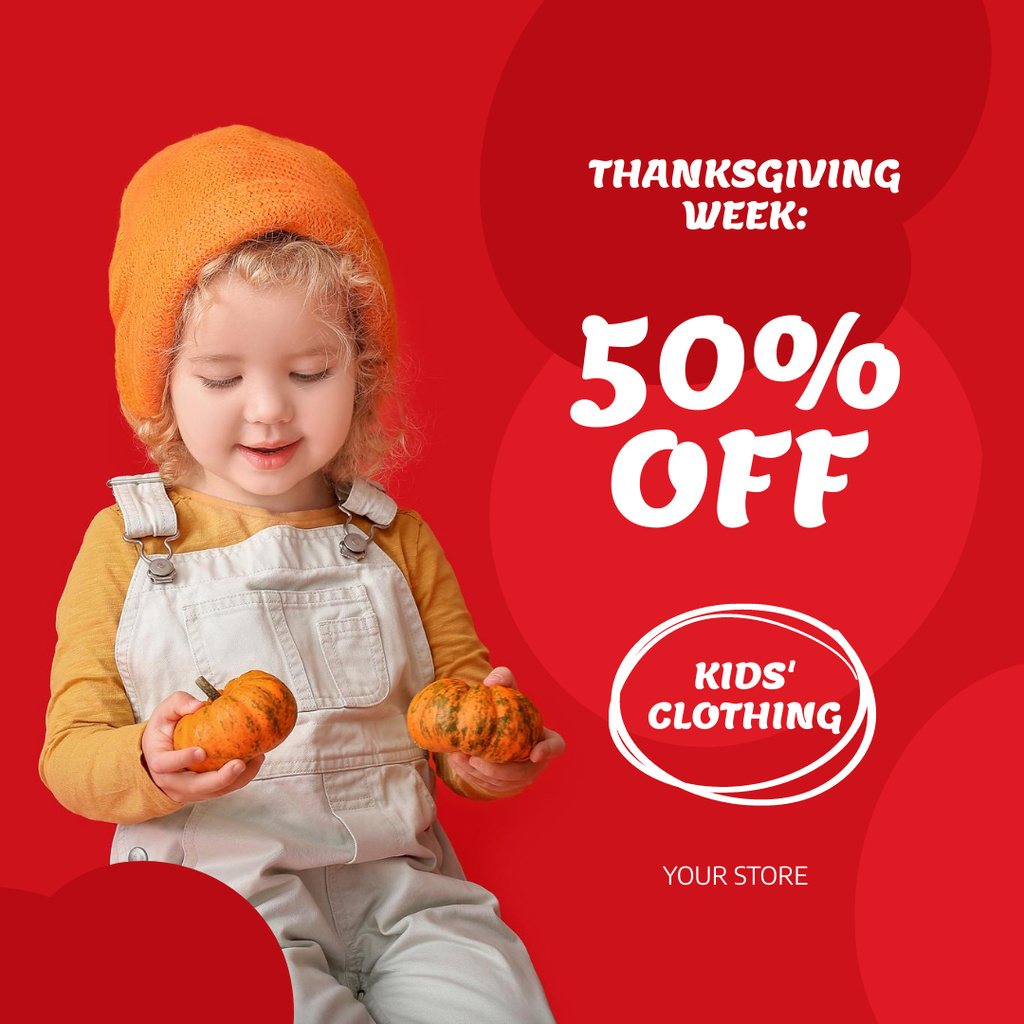 Thanksgiving Sale of Kids' Clothing Instagram Tasarım Şablonu