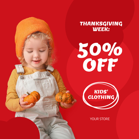 Designvorlage Thanksgiving-Verkauf von Kinderbekleidung für Instagram