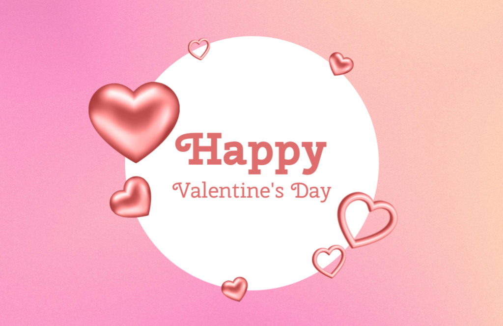 Happy Valentine's Day Greeting on Bright Pink Gradient Thank You Card 5.5x8.5in – шаблон для дизайну