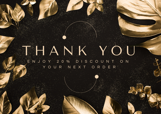 Thank You For Your Order Message with Shiny Golden Leaves Cardデザインテンプレート