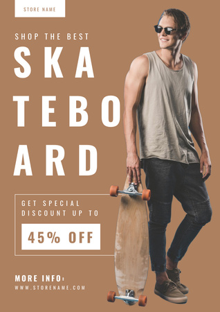Plantilla de diseño de Handsome Man with Skateboard Poster 