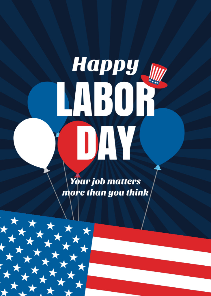 USA Labor Day Celebration with Festive Balloons Postcard 5x7in Vertical Design Template