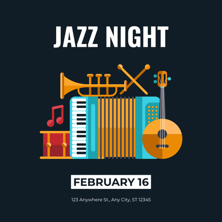 Night Jazz Festival Announcement Instagram AD tervezősablon