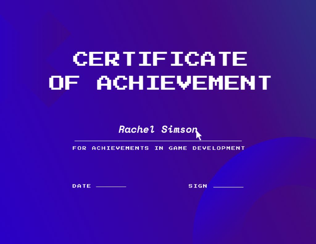 Achievement in Game Development Award Certificate Tasarım Şablonu