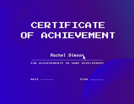 Szablon projektu Achievement in Game Development Award Certificate