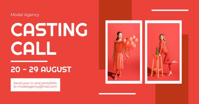Invitation to Casting with Collage on Red Facebook AD Design Template