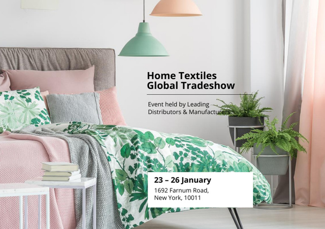 Home Textiles Event Announcement with Stylish Bedroom Flyer A5 Horizontal Modelo de Design