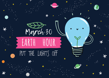 Earth hour Announcement with Smiling Lightbulb Postcard tervezősablon