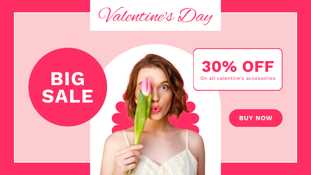 Big Valentine's Day Sale with Beautiful Woman with Tulip FB event cover Design Template
