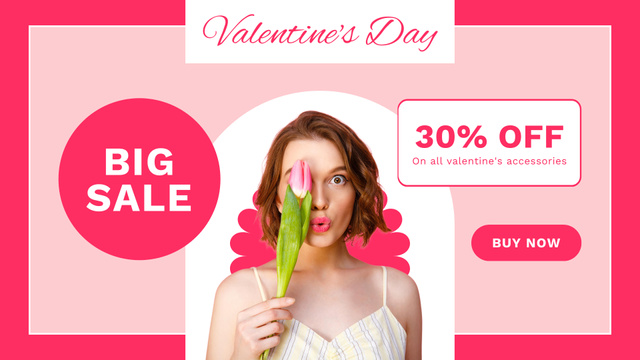 Platilla de diseño Big Valentine's Day Sale with Beautiful Woman with Tulip FB event cover