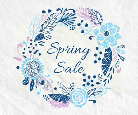 Spring Sale Flowers Wreath in Blue Large Rectangle Design Template