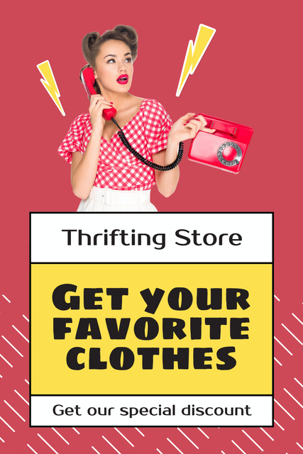Platilla de diseño Pin up woman for pre-owned clothes store Pinterest