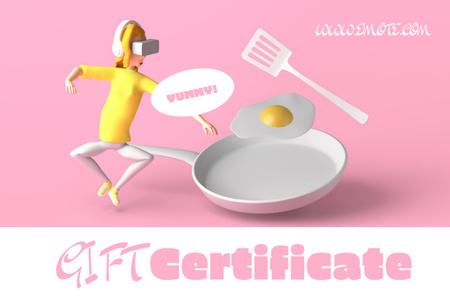 Woman cooking in Virtual Reality Glasses Gift Certificate Design Template